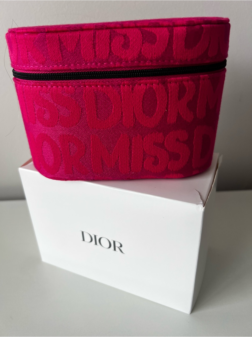 Dior Hot Pink Logo Jacquard Cosmetic Case